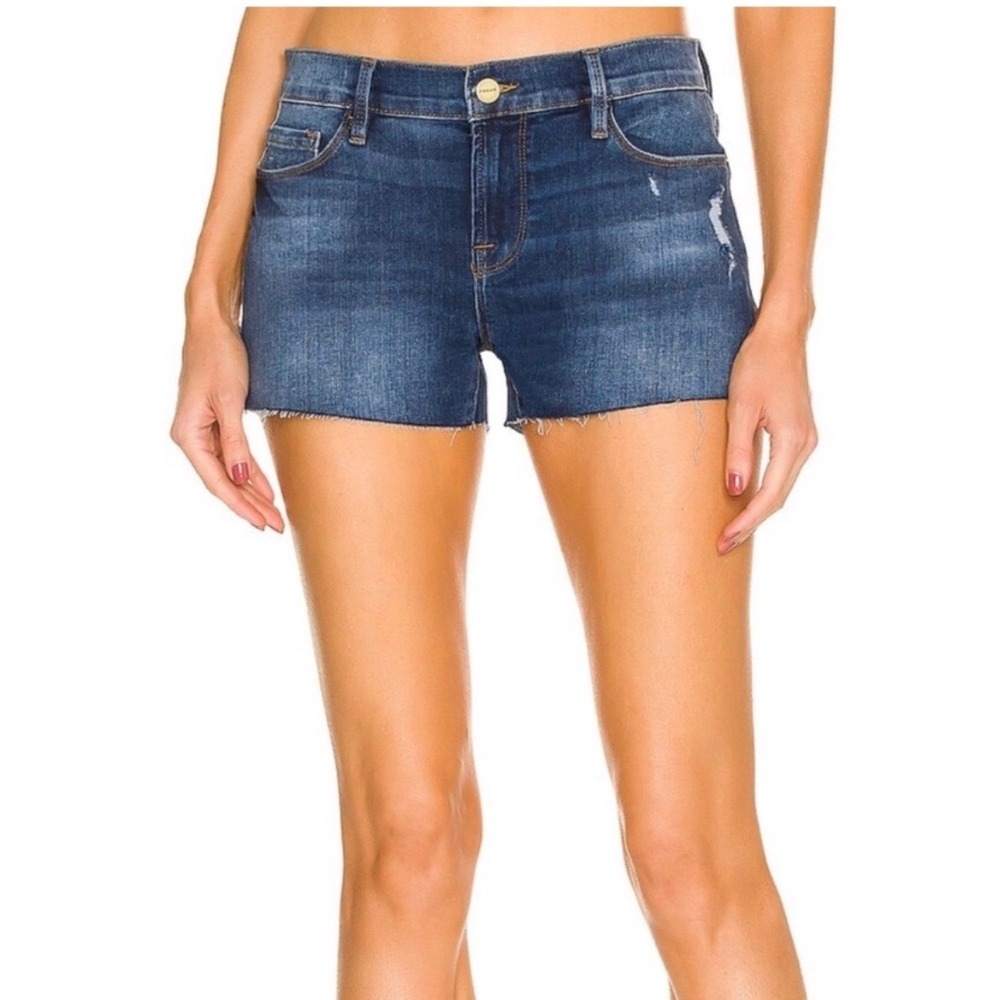 FRAME Le Cutoff Distressed Denim Shorts Dark Wash Frayed Hem Size 26